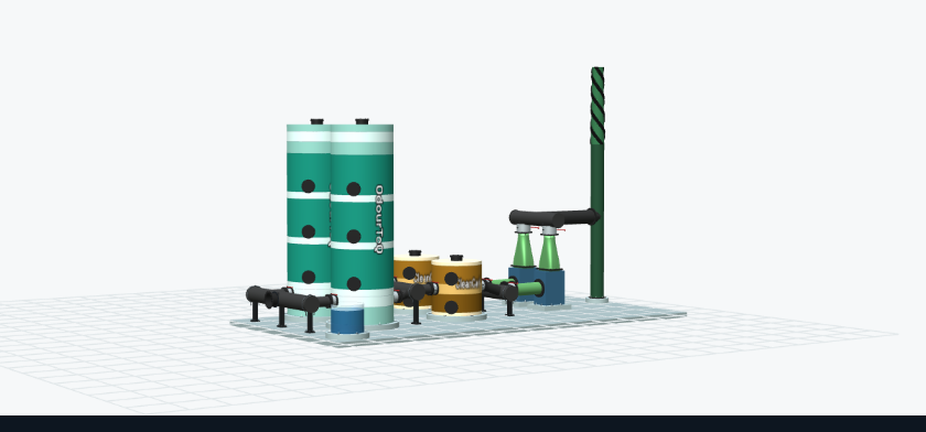 OCF Calculator: 3D layout of the odour control plant with the design summary